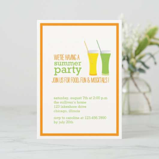 Summer Mocktails und Juices Party Einladung (Stehend Vorderseite)