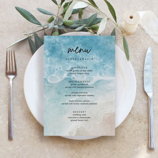 Summer Modern Beach Wedelkarten Menükarte