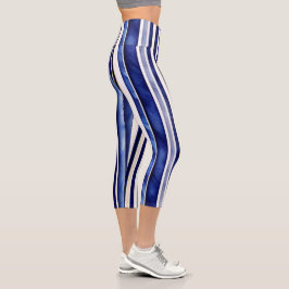 Summer Modern Navy Blue Boat Stripes Collection Capri Leggings