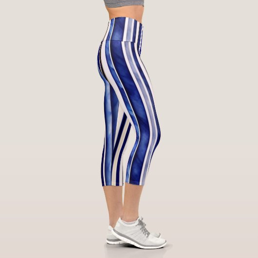 Summer Modern Navy Blue Boat Stripes Collection Capri Leggings (Rechts)