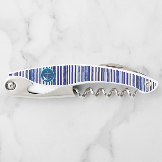 Summer Modern Navy Blue Boat Stripes Collection Kellnermesser (Vorderseite)