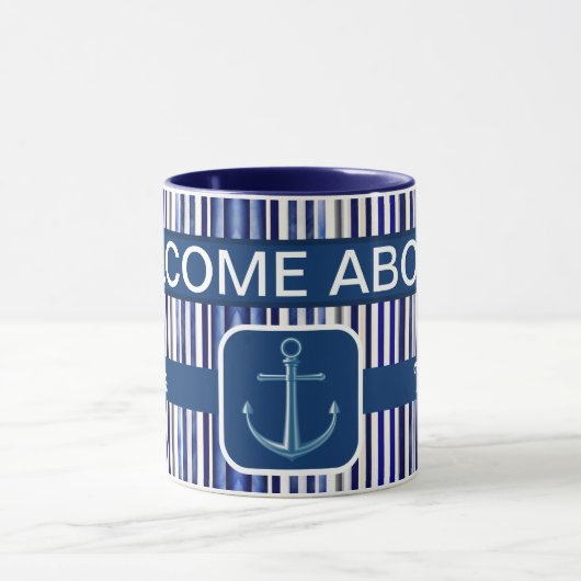Summer Modern Navy Blue Boat Stripes Collection Tasse (Zentrum)