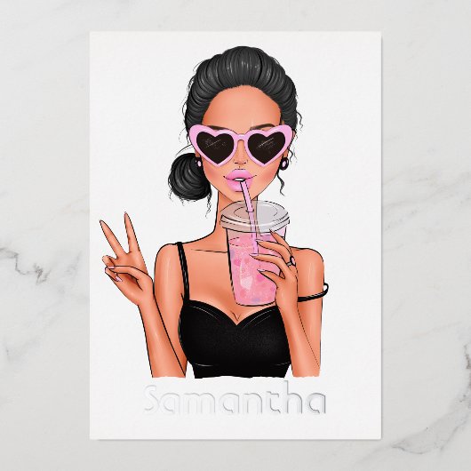 Summer Mood Fashion Beach Glam Lady Foil Einladung (Vorderseite)