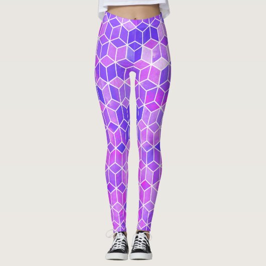 Summer Mosaic: Watercolor Cube Fusion Leggings (Vorderseite)