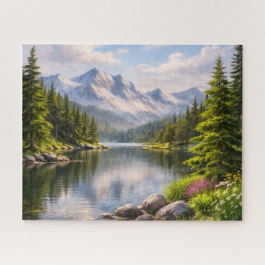 Summer Mountain Lake Reflection Puzzle (Horizontal)