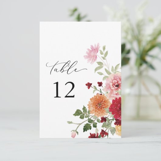 Summer Multi Color Floral Thicker Tischnummern (Stehend Vorderseite)