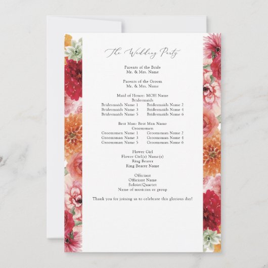 Summer Multi Color Floral Wedding Programm (Rückseite)