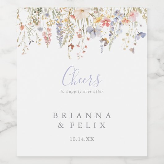 Summer Multicolor Wildblume Cheers Wedding Weinetikett (Einzelnes Label)
