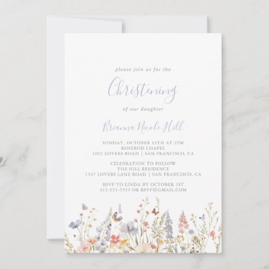 Summer Multicolor Wildblume Christening Einladung (Vorderseite)