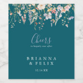 Summer Multicolor Wildblume Green Cheers Wedding Weinetikett (Einzelnes Label)