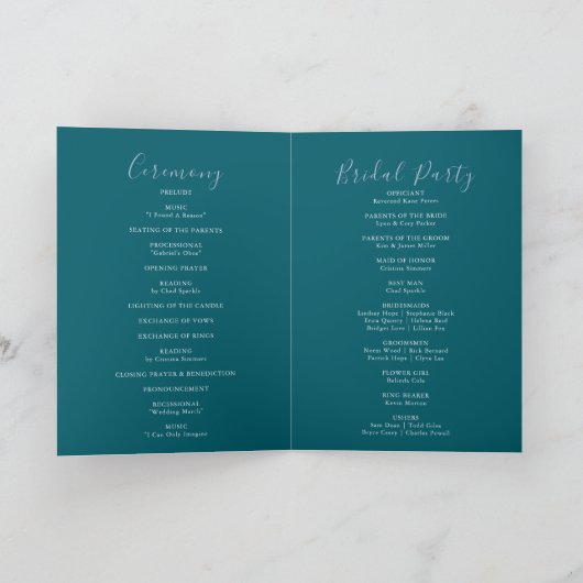 Summer Multicolor Wildblume Green Folded Wedding Programm (Innenseite)