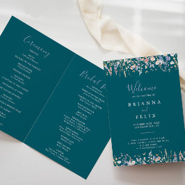 Summer Multicolor Wildblume Green Folded Wedding Programm