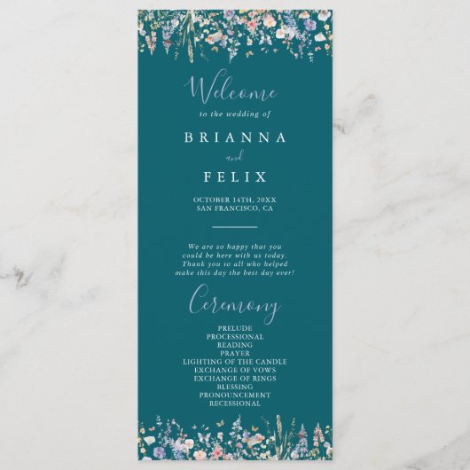 Summer Multicolor Wildblume Green Wedding Program Programm (Vorderseite)