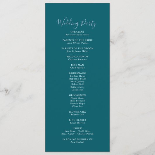 Summer Multicolor Wildblume Green Wedding Program Programm (Rückseite)