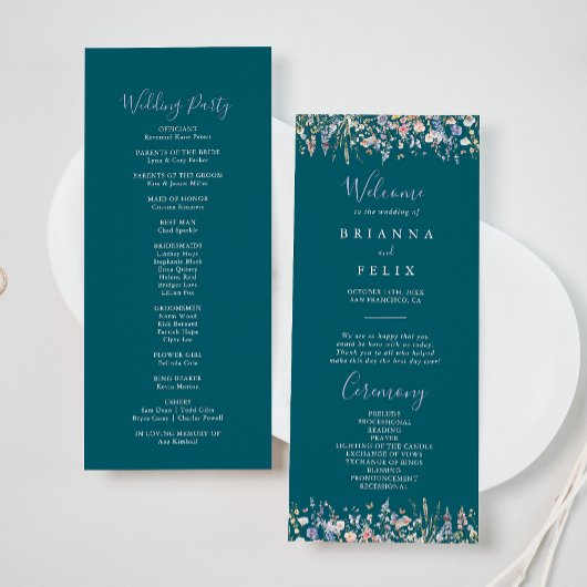 Summer Multicolor Wildblume Green Wedding Program Programm