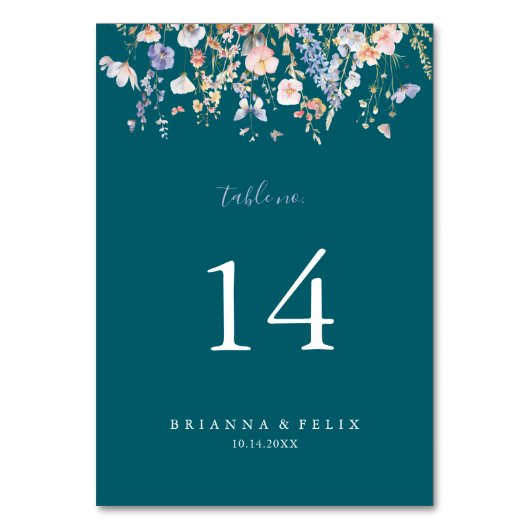 Summer Multicolor Wildblume Green Wedding Tischnummer (Rückseite)