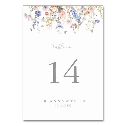 Summer Multicolor Wildblume Hochzeit Tischnummer (Vorderseite)