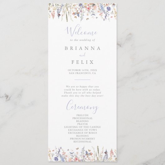 Summer Multicolor Wildblume Hochzeitsprogramm Programm (Vorderseite)