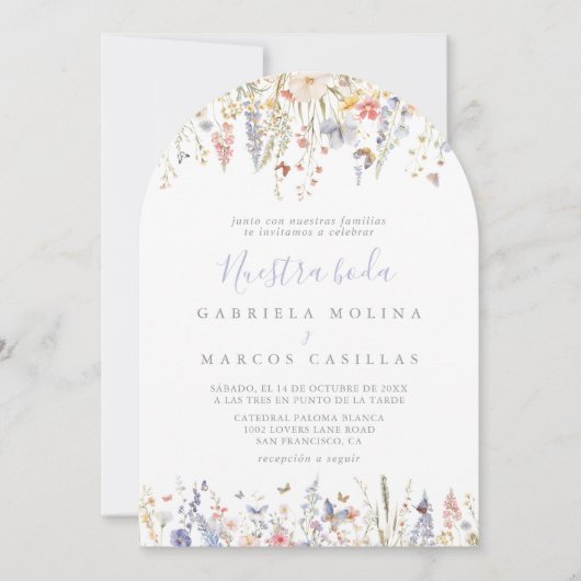 Summer Multicolor Wildblume Nuestra Boda Wedding Einladung (Vorderseite)