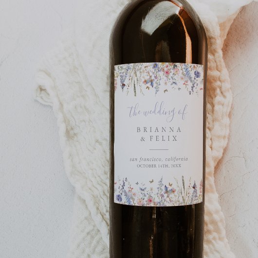 Summer Multicolor Wildblume Wedding Wine Labels Weinetikett