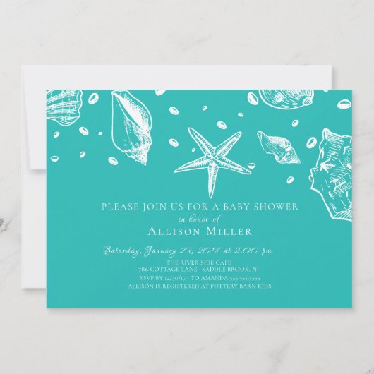 Summer Muscheln Kinderdusche Einladung (Vorderseite)