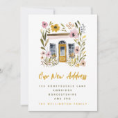 Summer Mustard Yellow & Pink Floral House Moving Ankündigung (Vorderseite)