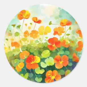 Summer Nasturtium Floral Runder Aufkleber