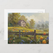 Summer Nature House Postcard Wasserfarbe Postkarte (Vorne/Hinten)