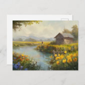 Summer Nature House Postcard Wasserfarbe Postkarte (Vorne/Hinten)