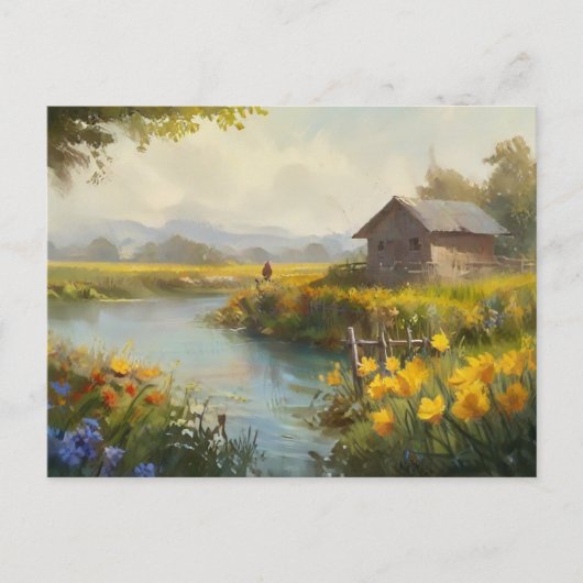 Summer Nature House Postcard Wasserfarbe Postkarte (Vorderseite)