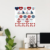 Summer Nautic Theme Anchors Segelboote Helms Poster (Heimbüro)