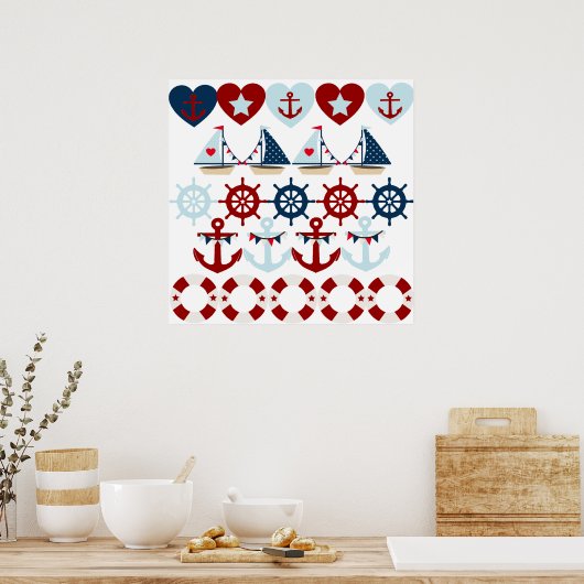 Summer Nautic Theme Anchors Segelboote Helms Poster (Küche)
