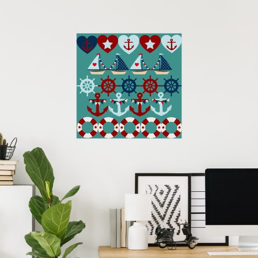 Summer Nautic Theme Anchors Segelboote Helms Poster (Heimbüro)