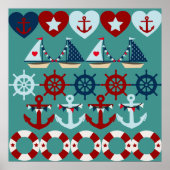 Summer Nautic Theme Anchors Segelboote Helms Poster (Vorne)