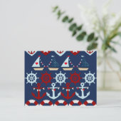Summer Nautic Theme Anchors Segelboote Helms Postkarte (Stehend Vorderseite)