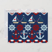 Summer Nautic Theme Anchors Segelboote Helms Postkarte (Vorne/Hinten)
