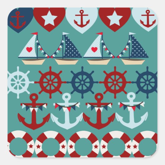 Summer Nautic Theme Anchors Segelboote Helms Quadratischer Aufkleber (Vorderseite)