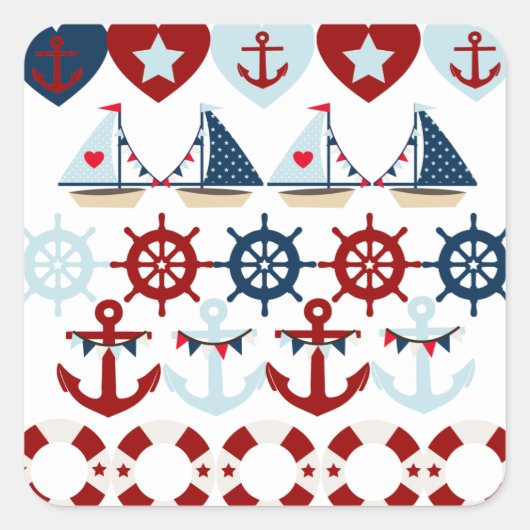 Summer Nautic Theme Anchors Segelboote Helms Quadratischer Aufkleber (Vorderseite)