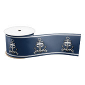 Summer Nautical Ocean Beach Navy Blue Ship Anchor Satinband (Spule)