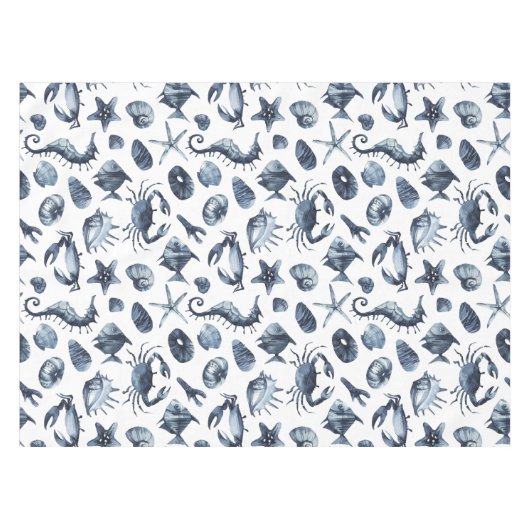 Summer Nautical Seashell Seegang Krabben Seepferd Tischdecke (Vorderseite (Horizontal))