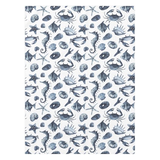 Summer Nautical Seashell Seegang Krabben Seepferd Tischdecke (Vorderseite)