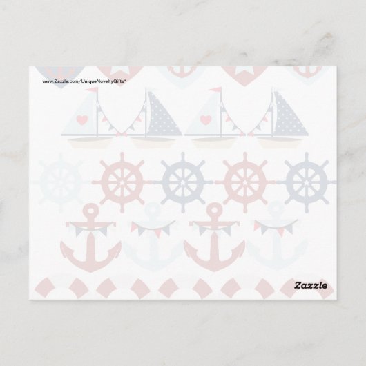 Summer Nautical Theme Anchors Sail Boats Helms Postkarte (Rückseite)