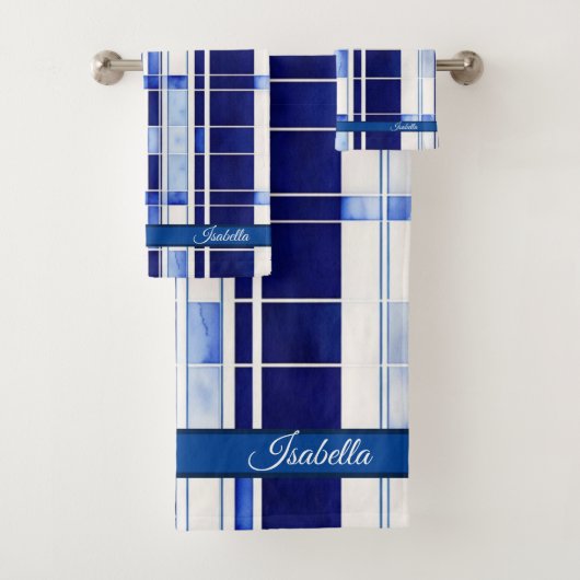 Summer Navy Blue Boat Moderne Stripes Collection Badhandtuch Set (Insitu)