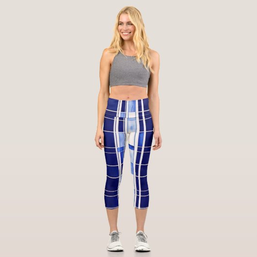 Summer Navy Blue Boat Moderne Stripes Collection Capri Leggings (Vorderseite)