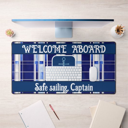 Summer Navy Blue Boat Moderne Stripes Collection Schreibtischunterlage (Büro 1)