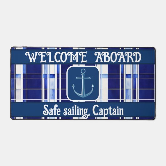 Summer Navy Blue Boat Moderne Stripes Collection Schreibtischunterlage (Vorderseite)