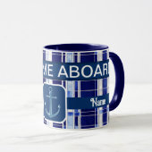 Summer Navy Blue Boat Moderne Stripes Collection Tasse (VorderseiteRechts)