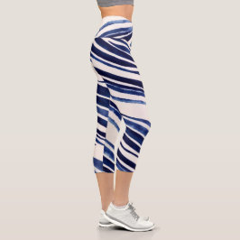 Summer Navy Blue Boat Populäre Stripes Collection Capri Leggings
