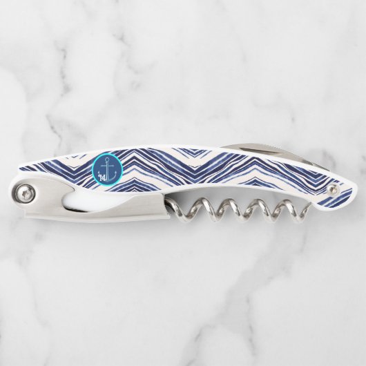 Summer Navy Blue Boat Populäre Stripes Collection Kellnermesser (Vorderseite)