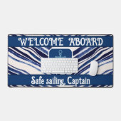 Summer Navy Blue Boat Populäre Stripes Collection Schreibtischunterlage (Tastatur & Maus)